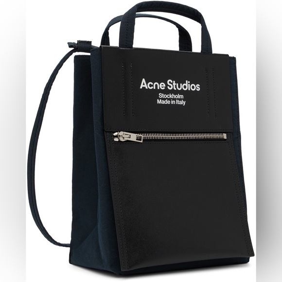ACNE STUDIOS Black Papery Canvas & Buffed Calfskin Tote Bag - Picture 1 of 4
